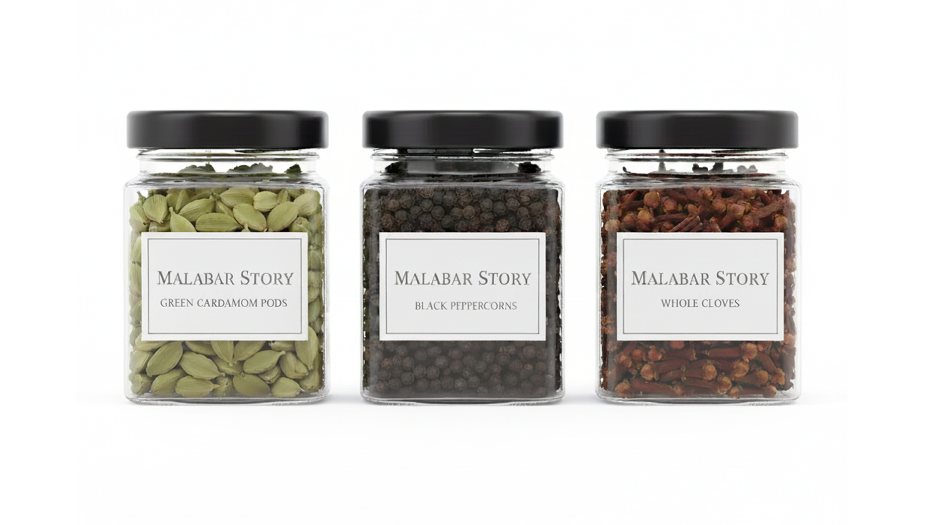 Malabar Story Spices - Green Cardamom, Black Peppercorns, Whole Cloves